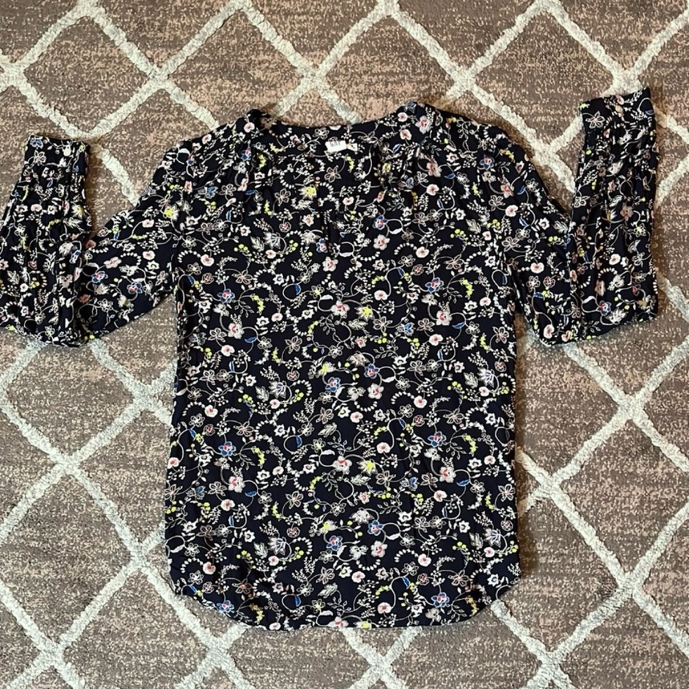 GAP Long-Sleeved Floral Print Blouse, Blue/Multi-Colored, Size XS